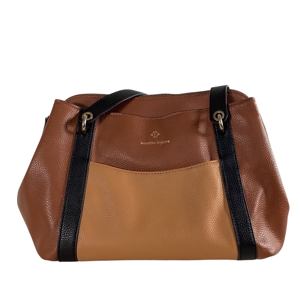Nanette Lepore Tri-Tone Color Block Pebbled Vegan Leather Shoulder Bag Brown